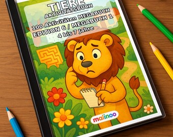Tiere Aktivitätsbuch Kinder – 100 Rätsel- und Aktivitätsseiten – gedruckt+gebunden E1/B1, 1-seitig (DIN-A4) – Geschenk, Beschäftigung