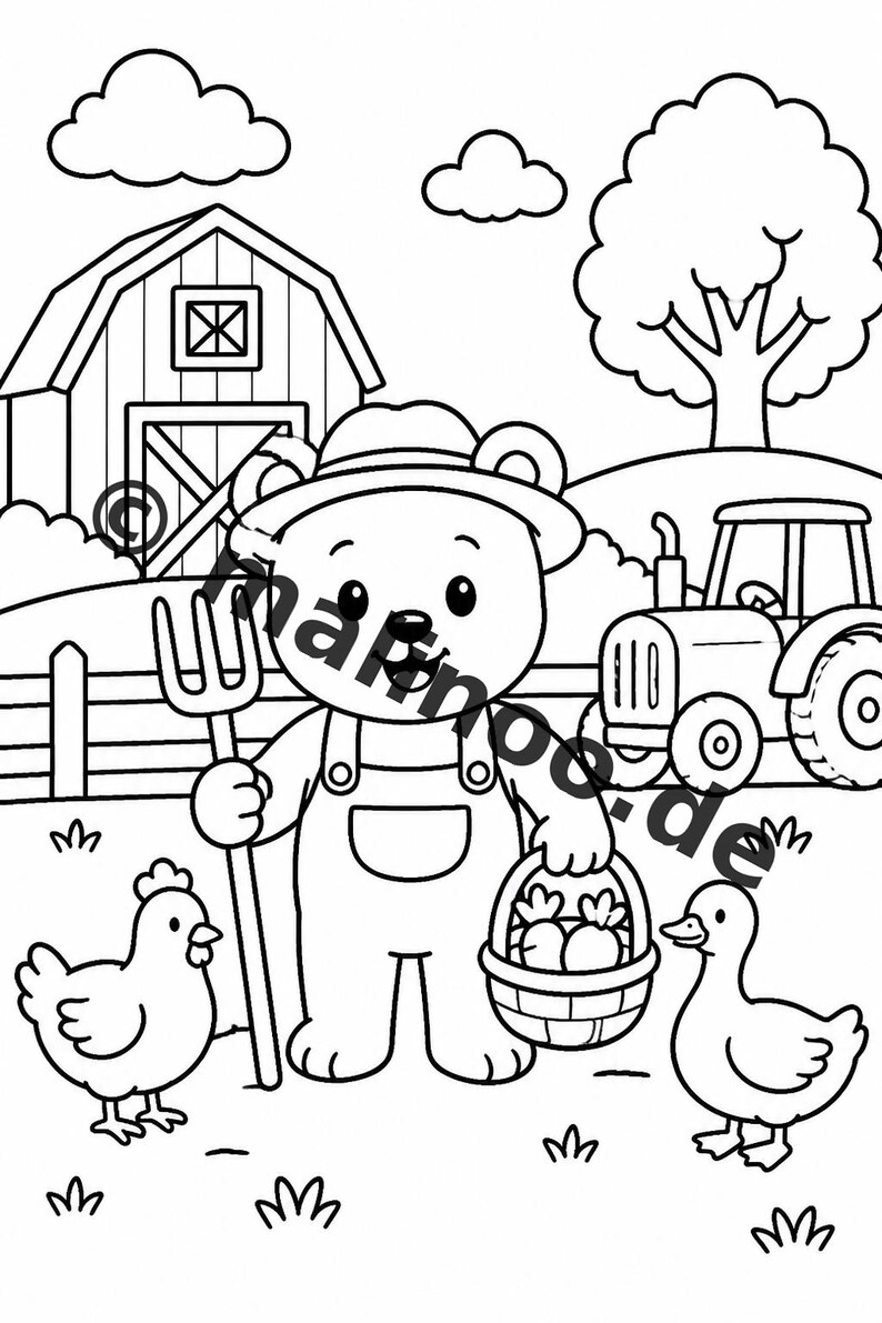 Berenkleurboek voor kinderen – 100 kleurplaten – PDF-download E1/B2 (DIN-A4) – Cadeau, activiteit, adventskalender, verjaardag afbeelding 6