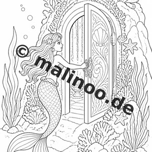 Libro da colorare di sirene per bambini – 100 pagine da colorare – Download PDF E1/B2 (DIN-A4) – Regalo, Attività, Calendario dell'Avvento, Compleanno immagine 10