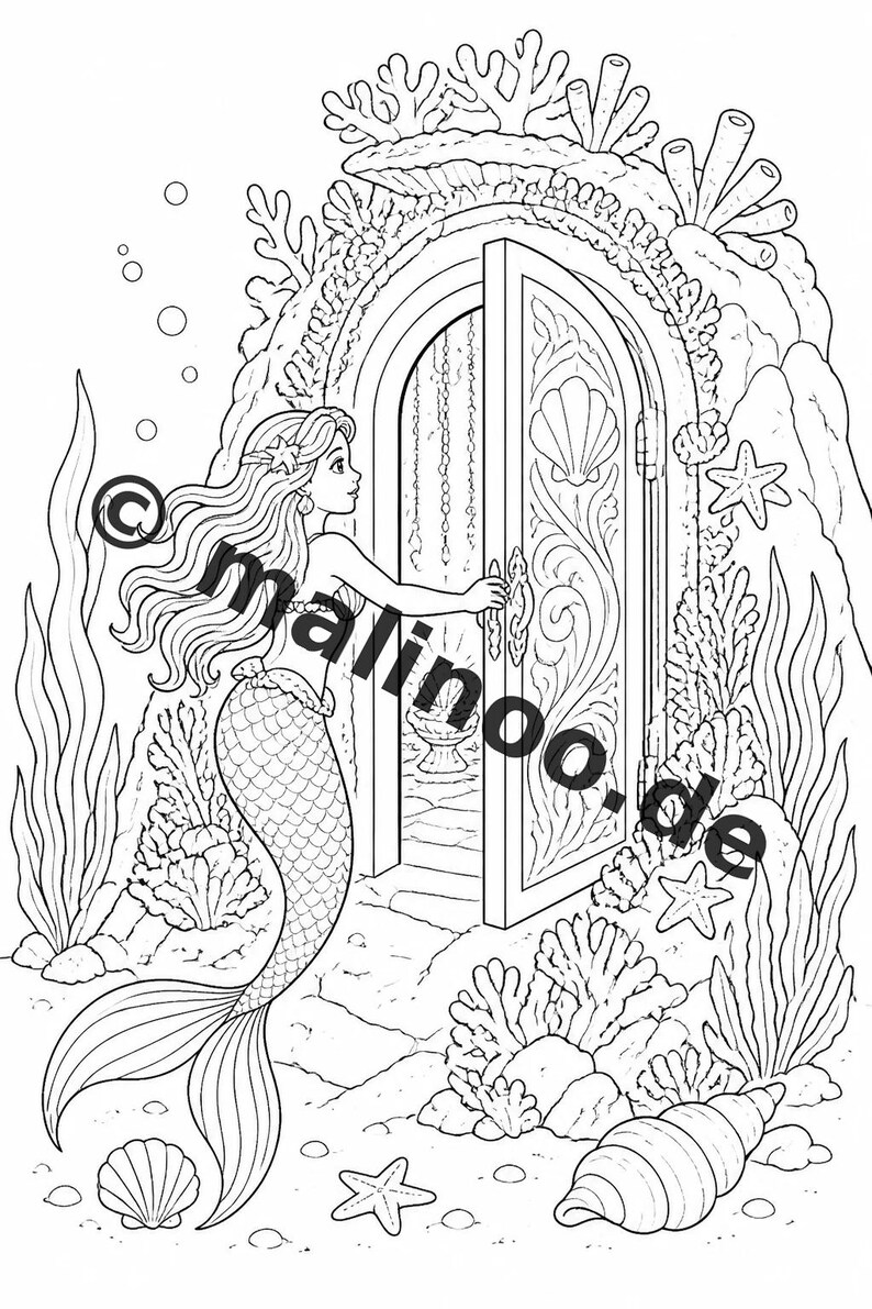 Libro da colorare di sirene per bambini – 100 pagine da colorare – Download PDF E1/B2 (DIN-A4) – Regalo, Attività, Calendario dell'Avvento, Compleanno immagine 10