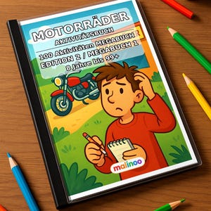 Motorcycle Activity Book for Children – 100 Puzzle & Activity Pages – Bound or Loose, Edition 02 (DIN A4) – Gift, Activity image 1