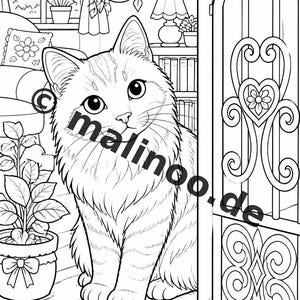 Katzen Malbuch Kinder – 50 Ausmalbilder – PDF Download E1/B1 (DIN-A4) – Geschenk, Reisebeschäftigung, Geburtstag, Beschäftigung Bild 8