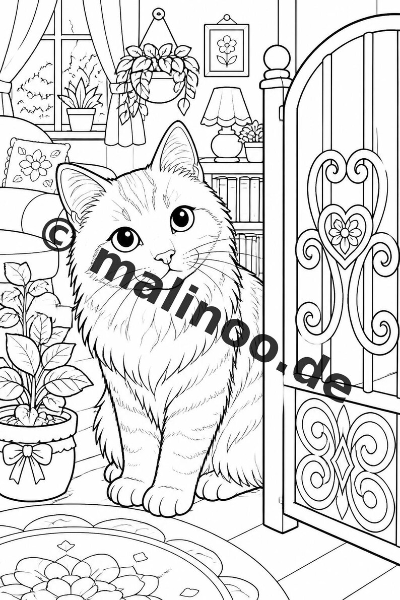 Katzen Malbuch Kinder – 50 Ausmalbilder – PDF Download E1/B1 (DIN-A4) – Geschenk, Reisebeschäftigung, Geburtstag, Beschäftigung Bild 8