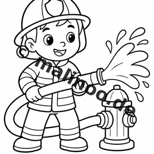 Livro de colorir infantil em estilo de quadrinhos sobre bombeiros – 100 páginas para colorir – Impresso + Folhas soltas E1/B1 (DIN A4) – Presente, atividade, calendário do Advento imagem 3