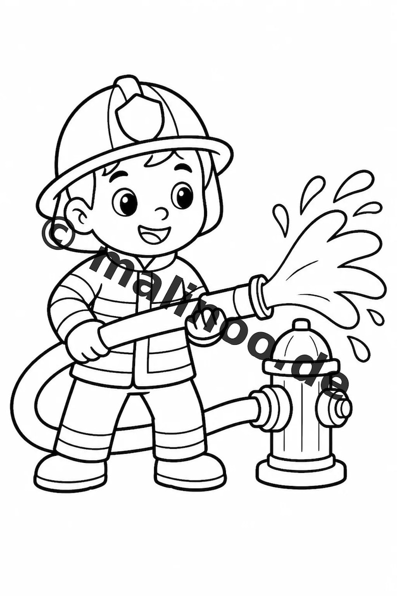 Livro de colorir infantil em estilo de quadrinhos sobre bombeiros – 100 páginas para colorir – Impresso + Folhas soltas E1/B1 (DIN A4) – Presente, atividade, calendário do Advento imagem 3