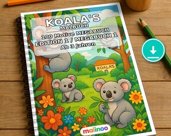 Koala's kleurboek voor kinderen – 100 kleurplaten – PDF-download E1/B1 (DIN-A4) – Cadeau, activiteit, adventskalender, verjaardag