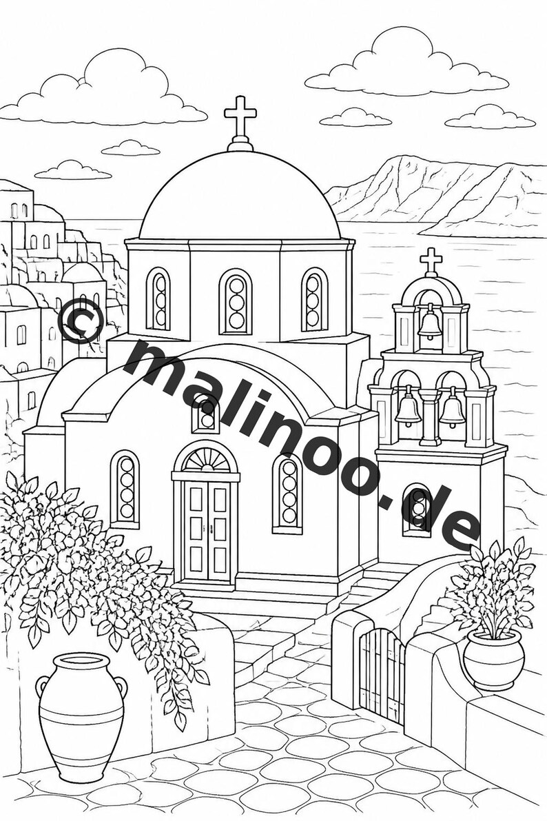 Greece Coloring Book for Kids – 50 Coloring Pages – PDF Download E1/B1 (DIN-A4) – Gift, Travel Activity, Birthday, Activity image 12