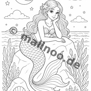 Livre de coloriage et de dessin de sirènes pour enfants – Activité pour les salles d'attente, les cabinets médicaux et les restaurants – 100 pages à colorier (format A4) E3 image 10