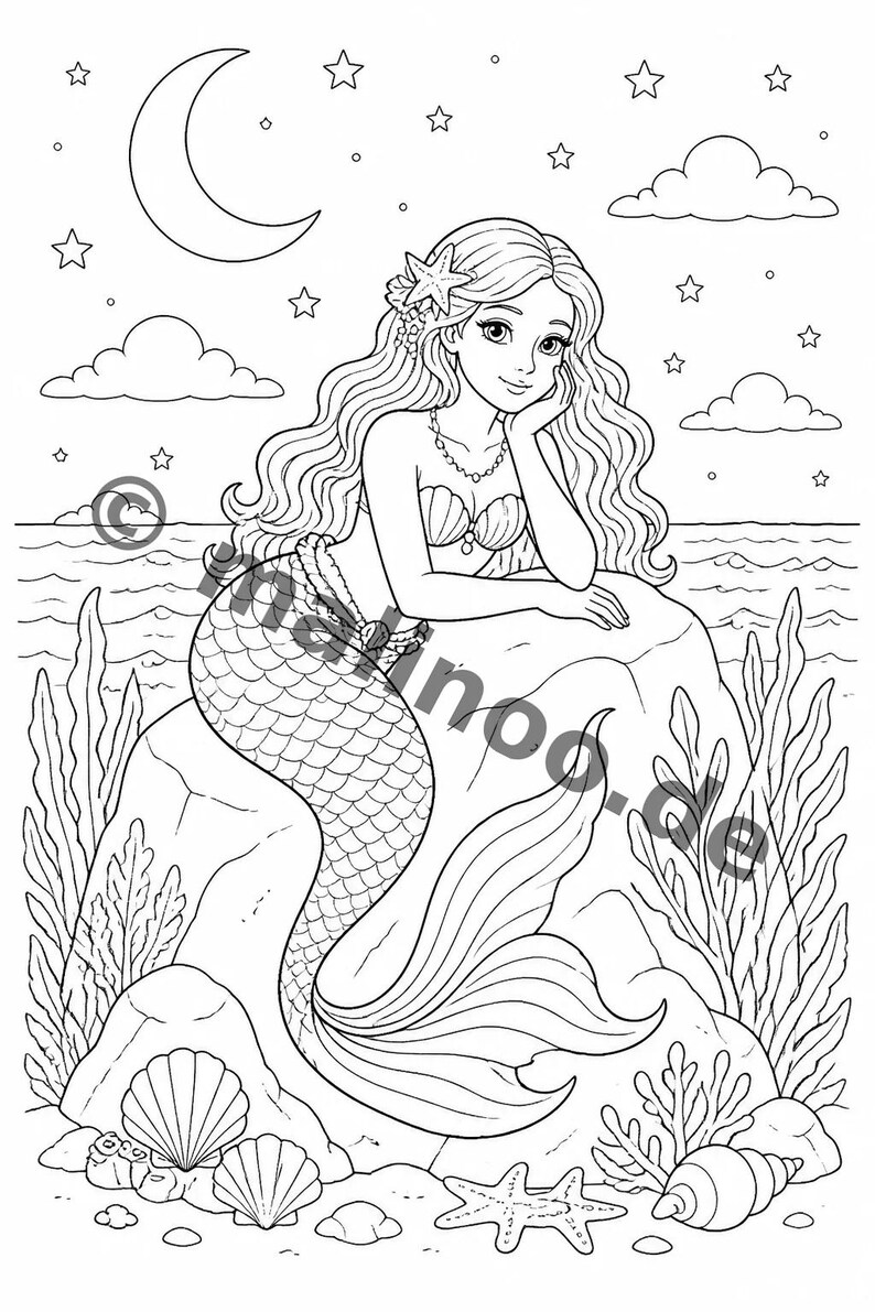 Livre de coloriage et de dessin de sirènes pour enfants – Activité pour les salles d'attente, les cabinets médicaux et les restaurants – 100 pages à colorier (format A4) E3 image 10