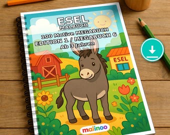 Esel Malbuch PDF Download digital – 100 Ausmalbilder für Kinder – MEGABUCH 06 Edition 1 (DIN-A4)
