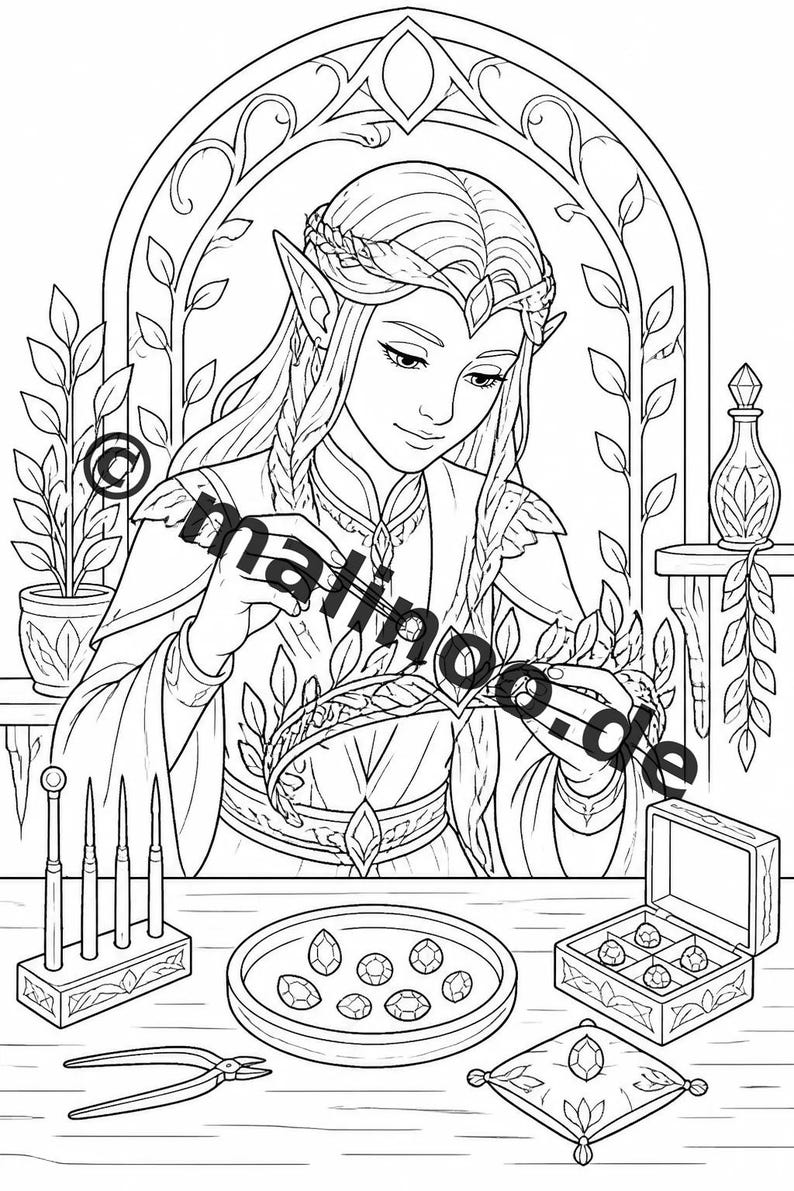 Elf Coloring Book for Children – 100 Coloring Pages – PDF Download E1/B1 (DIN-A4) – Gift, Activity, Advent Calendar, Birthday image 8