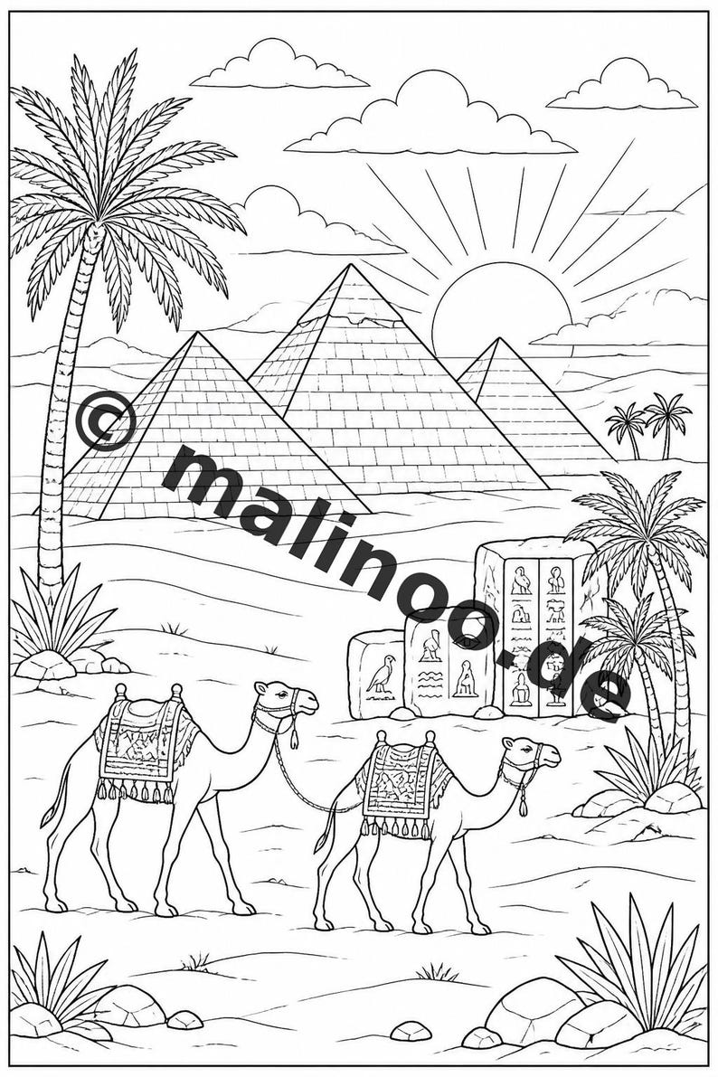 Egypt Coloring Book for Kids – 50 Coloring Pages – PDF Download E1/B4 (DIN-A4) – Gift, Travel Activity, Birthday, Activity image 3