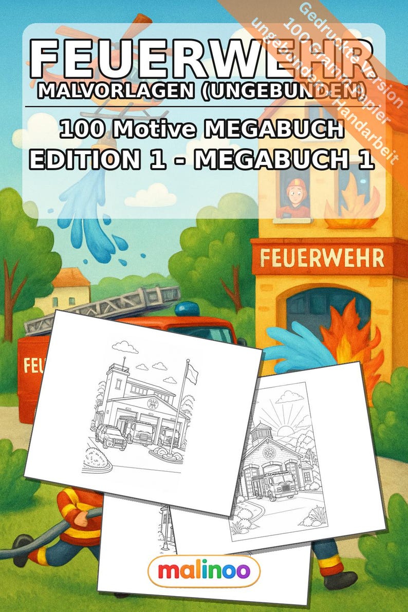 Brandman Målarbok, tryckt, obunden – 100 målarbilder för barn – MEGA BOOK 01 Utgåva 1 (DIN A4) bild 2