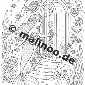 Livre de coloriage de sirènes pour enfants – 100 pages à colorier – Téléchargement PDF E1/B6 (DIN-A4) – Cadeau, activité, calendrier de l'Avent, anniversaire image 10