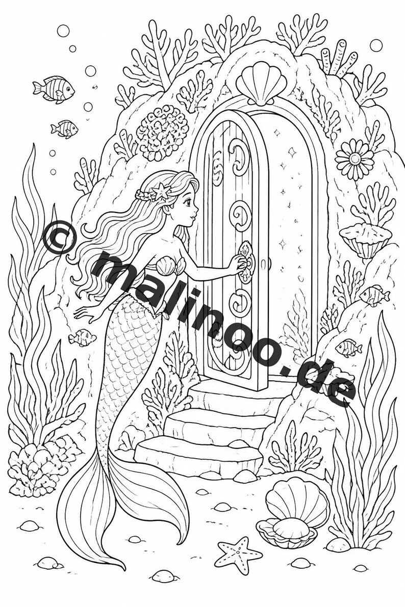 Livre de coloriage de sirènes pour enfants – 100 pages à colorier – Téléchargement PDF E1/B6 (DIN-A4) – Cadeau, activité, calendrier de l'Avent, anniversaire image 10
