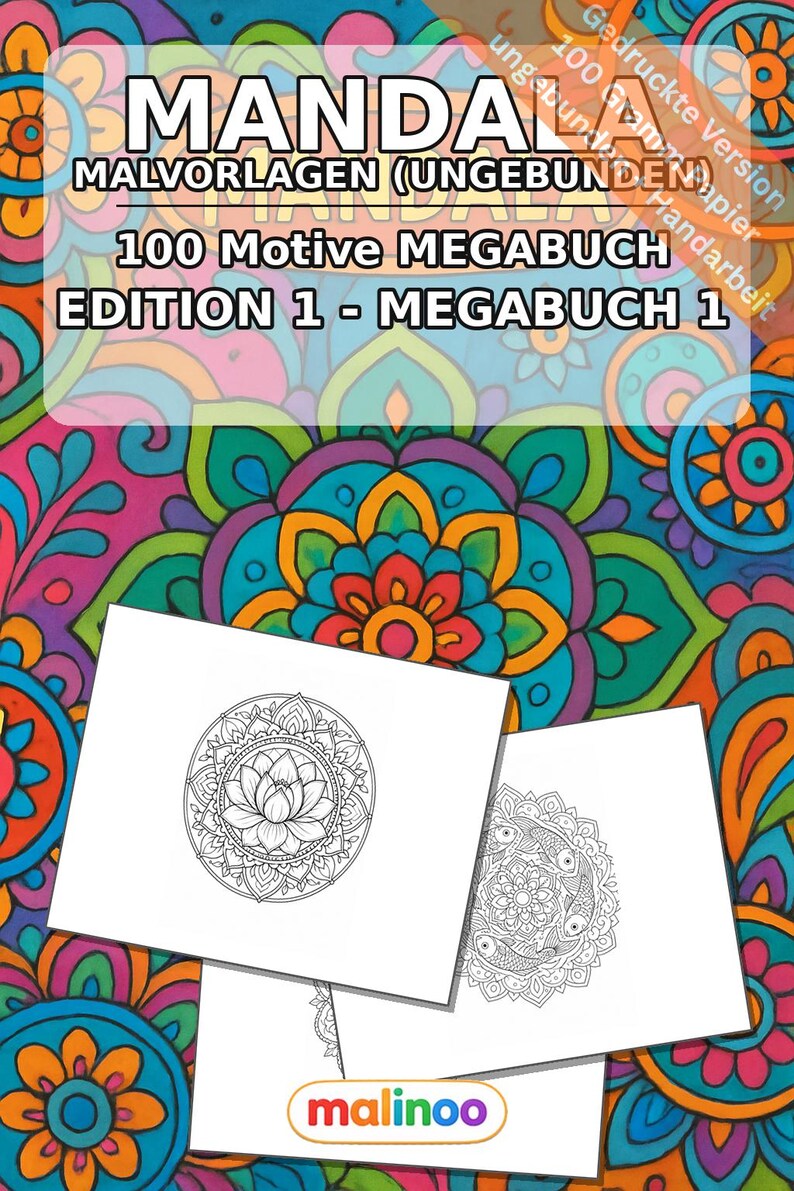 Mandala Malbuch gedruckt, ungebunden – 100 Ausmalbilder für Kinder – MEGABUCH 01 Edition 1 (DIN-A4) Bild 2
