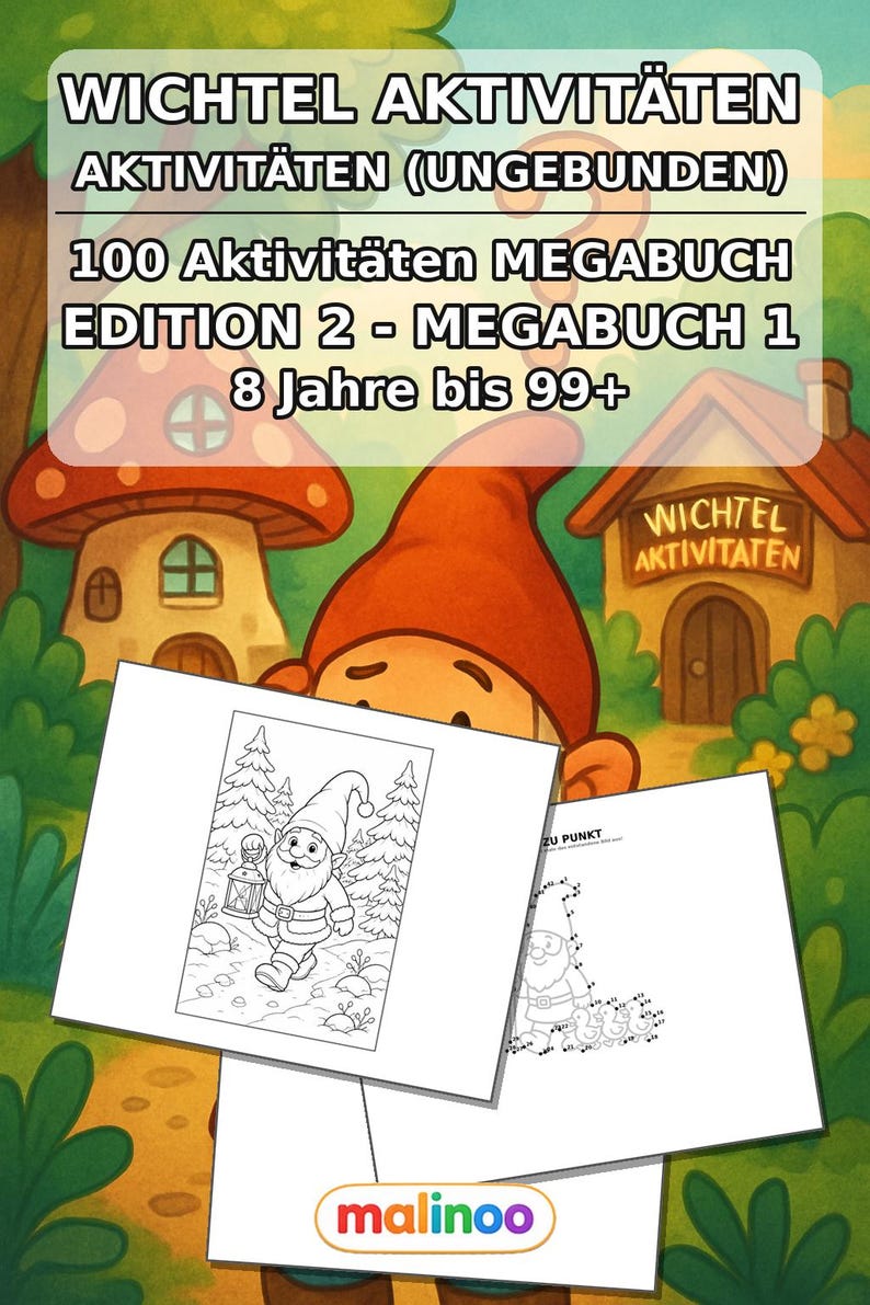 子供向けノームのアクティビティブック – パズルとアクティビティページ100ページ – 印刷済み + バラバラ E1/B1 (DIN A4) – ギフト、アクティビティ 画像 2