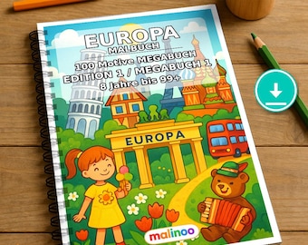 Europe Coloring Book for Children – 100 Coloring Pages – PDF Download E1/B1 (DIN-A4) – Gift, Activity, Advent Calendar, Birthday