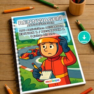 Raceauto-puzzelboek voor kinderen om te printen – Activiteiten om verveling op regenachtige dagen te verdrijven – 100 puzzel- en activiteitenpagina's (PDF) E1 afbeelding 1