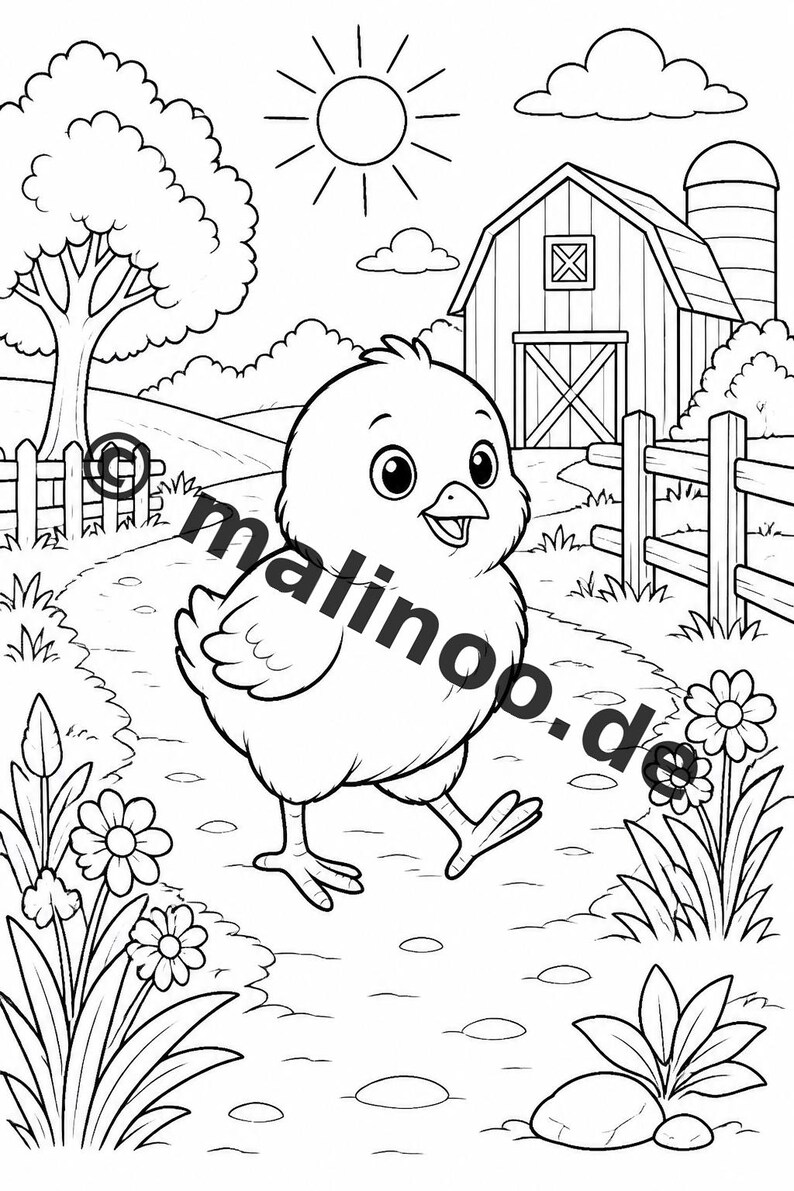 農場ぬりえブック PDF デジタル版ダウンロード – 子供向けぬりえ100ページ – メガブック02 第1版 (DIN A4) 画像 8