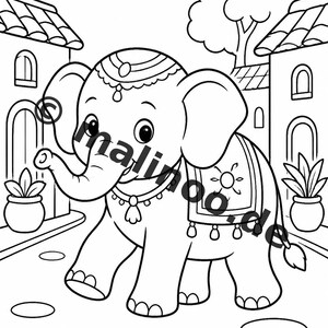 Elephant coloring book to print for children – promotes fine motor skills and concentration – 50 coloring pages (PDF) E2/B1 image 5