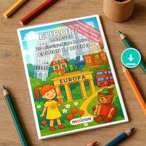 Europa Målarbok PDF Ladda ner digitalt – 20 målarbilder för barn – Bok 03 Utgåva 1 (DIN-A4) bild 1