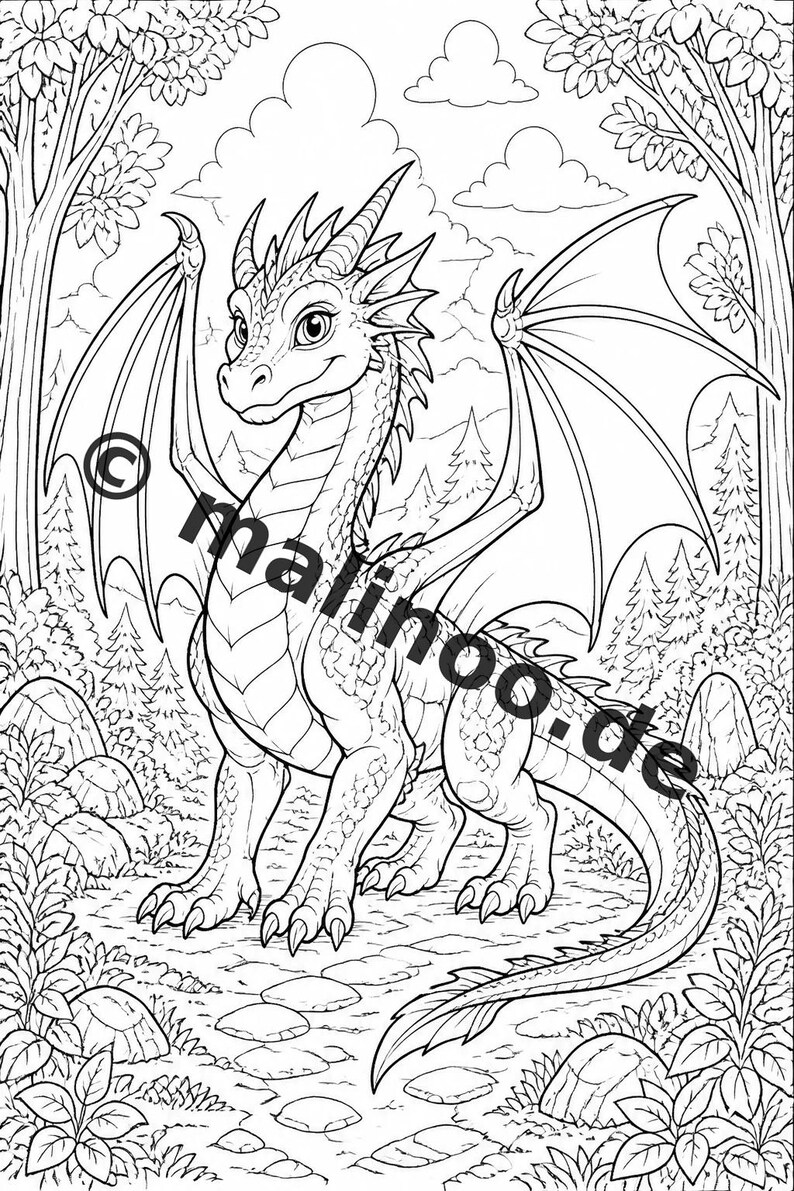 Drachen Malbuch Kinder – 100 Ausmalbilder – PDF Download E1/B1 (DIN-A4) – Geschenk, Beschäftigung, Adventskalender, Geburtstag Bild 5