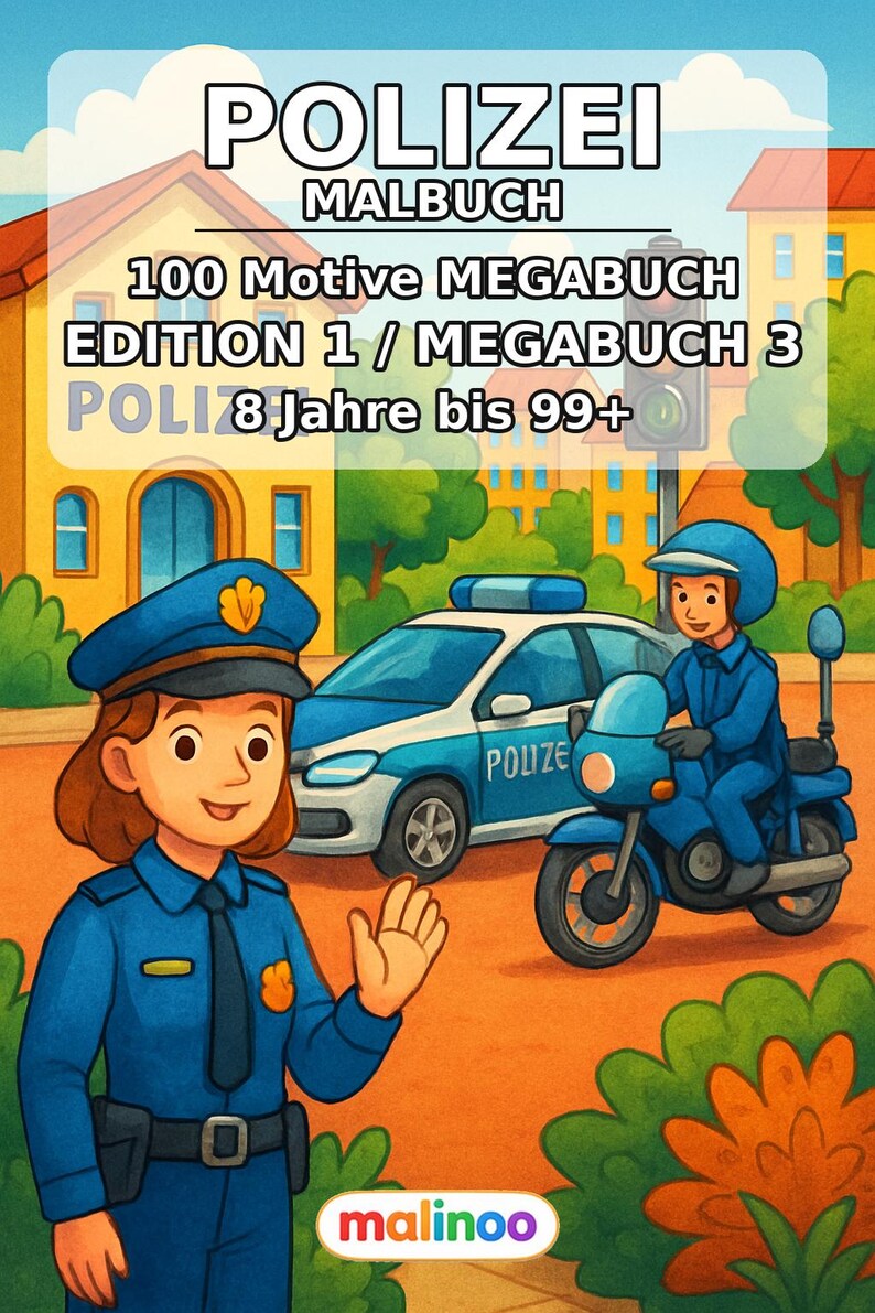 Polizei Malbuch PDF Download digital – 100 Ausmalbilder für Kinder – MEGABUCH 03 Edition 1 (DIN-A4) Bild 1