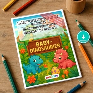Baby Dinosaur Coloring Book PDF Download Digital – 20 Coloring Pages for Children – Book 02 Edition 1 (DIN A4) image 1