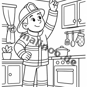 Feuerwehr Comic-Style Malbuch zum Ausmalen für Kinder – ruhige Beschäftigung für Regentage zu Hause – 50 Ausmalbilder (DIN-A4) E2/B1-2 afbeelding 14