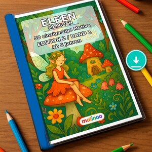 Elfen Malbuch Kinder – 50 Ausmalbilder – PDF Download E1/B1 (DIN-A4) – Geschenk, Reisebeschäftigung, Geburtstag, Beschäftigung Bild 1