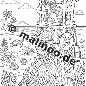 Livre de coloriage de sirènes pour enfants – 100 pages à colorier – Téléchargement PDF E1/B3 (DIN-A4) – Cadeau, activité, calendrier de l'Avent, anniversaire image 9