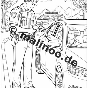 Police Coloring Book for Kids – 100 Coloring Pages – PDF Download E1/B4 (DIN-A4) – Gift, Activity, Advent Calendar, Birthday image 18