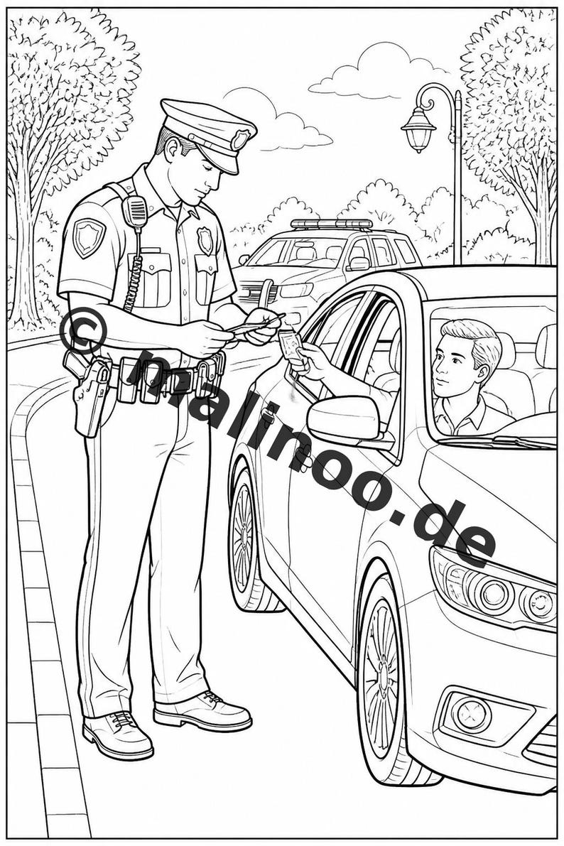 Police Coloring Book for Kids – 100 Coloring Pages – PDF Download E1/B4 (DIN-A4) – Gift, Activity, Advent Calendar, Birthday image 18