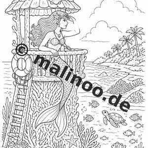 Meerjungfrauen Malbuch PDF Download digital – 100 Ausmalbilder für Kinder – MEGABUCH 01 Edition 1 (DIN-A4) imagem 9