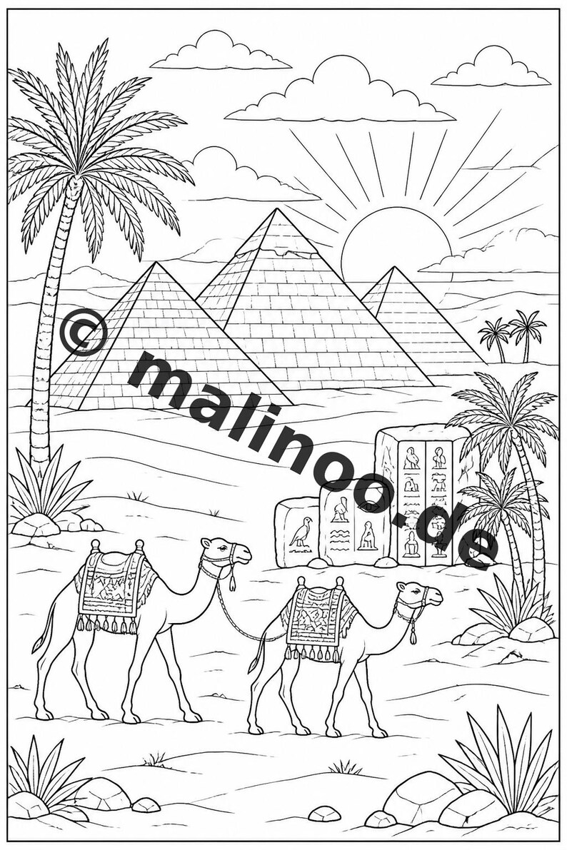 Ägypten Malbuch Kinder – 100 Ausmalbilder – PDF Download E1/B4 (DIN-A4) – Geschenk, Beschäftigung, Adventskalender, Geburtstag Bild 3