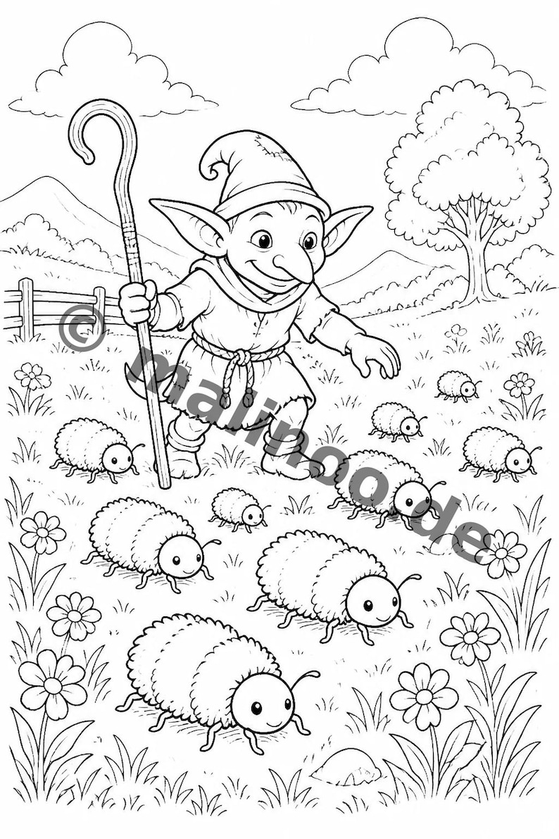 Goblin coloring pages to print for children – Children's activities in restaurants and at the pediatrician's office – 100 coloring pages (PDF) E6 image 8