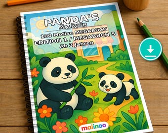 Panda's Kleurboek voor Kinderen – 100 Kleurplaten – PDF Download E1/B5 (DIN-A4) – Cadeau, Activiteit, Adventskalender, Verjaardag