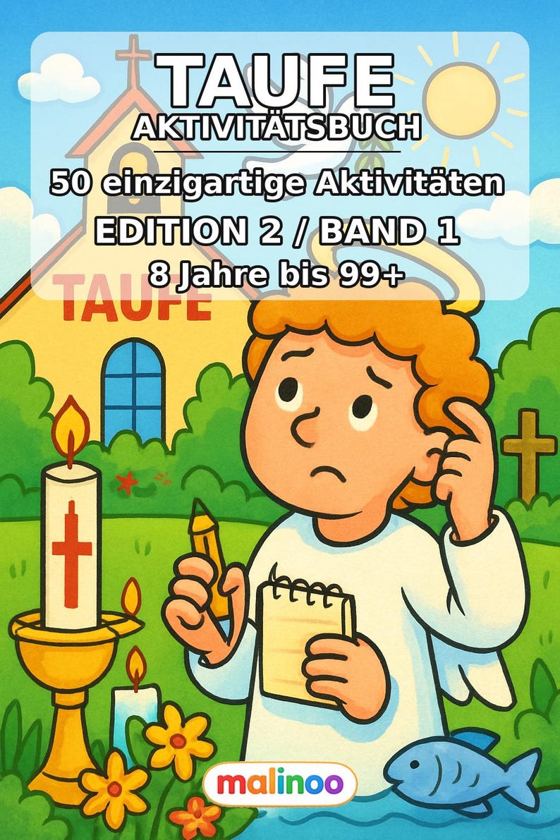 Taufe Aktivitätsbuch als PDF für Kinder – Ostergeschenk und Füllung fürs Osternest – 50 Rätsel- und Aktivitätsseiten E1/B2 Bild 2