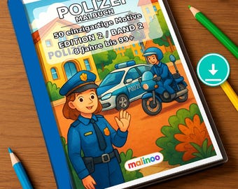 Livre de coloriage Police pour enfants – 50 pages à colorier – Téléchargement PDF E1/B2 (DIN-A4) – Cadeau, activité de voyage, anniversaire, loisirs