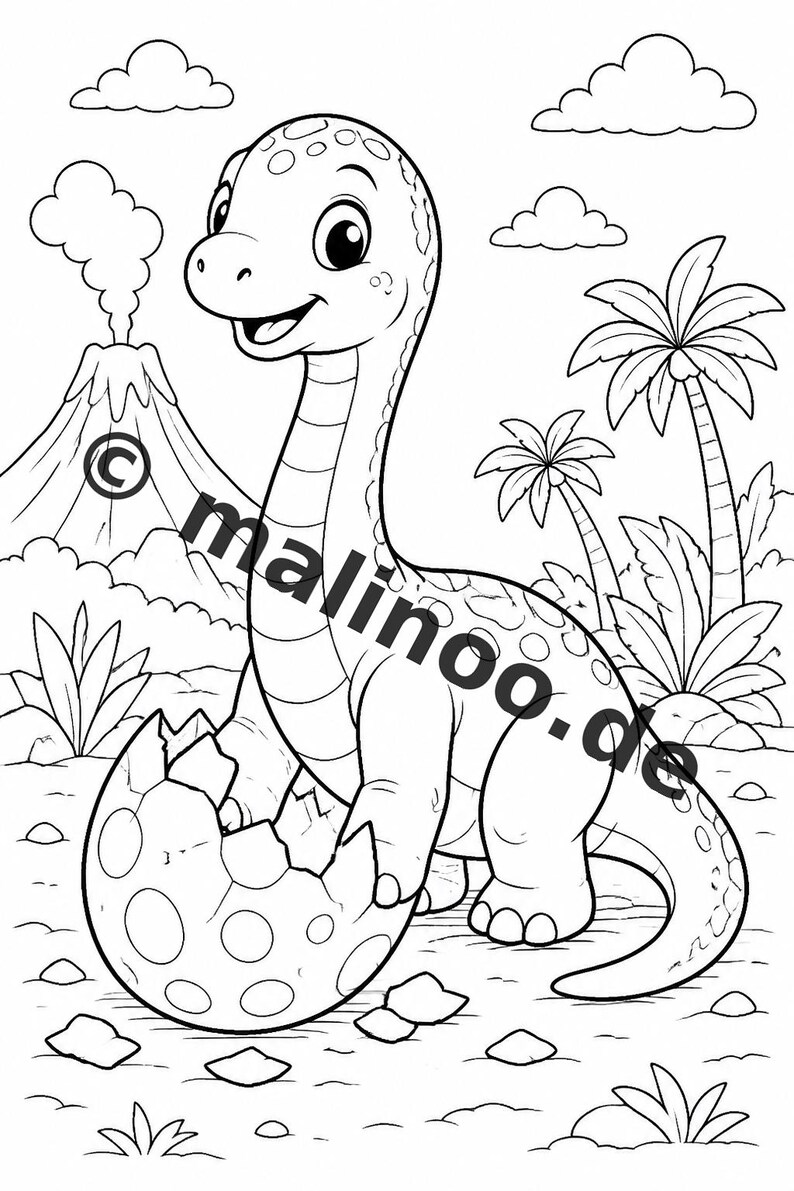 Baby Dinosaurs Coloring Book for Kids – 100 Coloring Pages – PDF Download E1/B3 (DIN-A4) – Gift, Activity, Advent Calendar, Birthday image 10