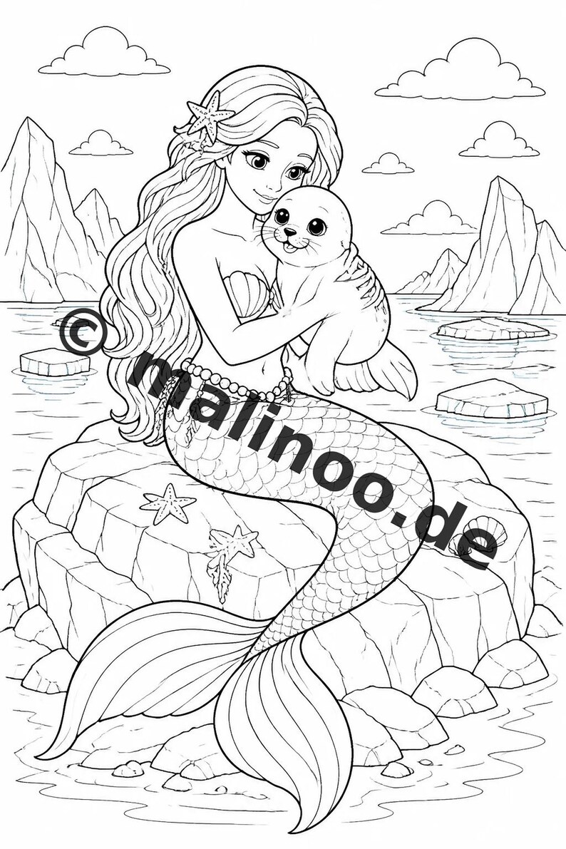 Meerjungfrauen Malbuch PDF Download digital – 100 Ausmalbilder für Kinder – MEGABUCH 01 Edition 1 (DIN-A4) imagem 4