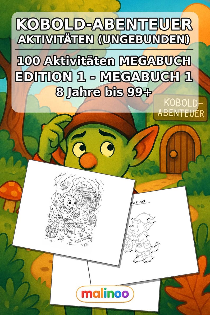 Kobold-Abenteuer Aktivitätsbuch gedruckt, ungebunden – 100 Rätsel- und Aktivitätsseiten für Kinder – MEGABUCH 01 Edition 1 (DIN-A4) 画像 2