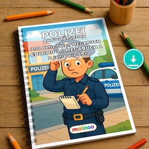 Police Activity Book for Children – 100 Puzzle and Activity Pages – PDF Download E1/B1 (DIN-A4) – Gift, Activity, Advent Calendar image 1
