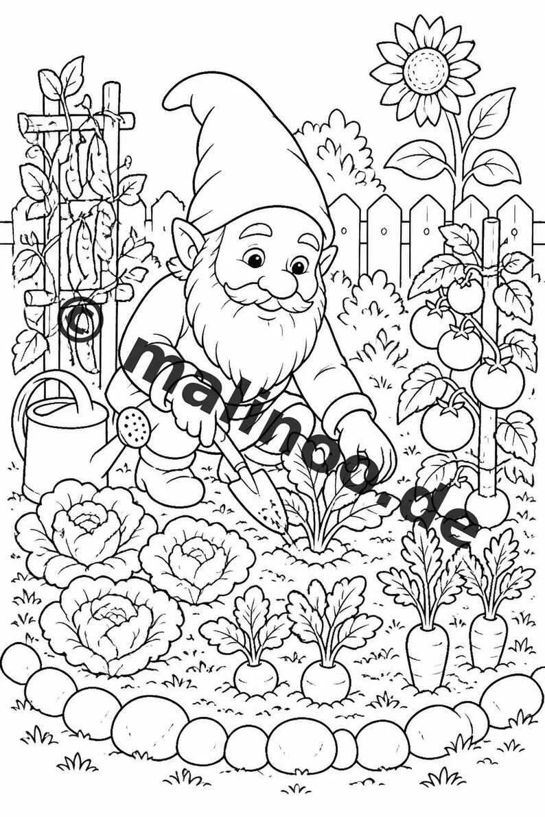 Livre de coloriage de gnomes pour enfants – 100 pages à colorier – Téléchargement PDF E1/B2 (DIN-A4) – Cadeau, activité, calendrier de l'Avent, anniversaire image 5