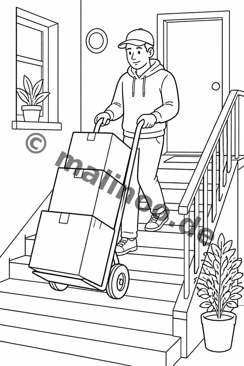 We gaan verhuizen! Printbare kleurplaten voor kinderen vanaf 6 jaar – 20 afbeeldingen om in te kleuren – bevordert de fijne motoriek en concentratie (PDF) E1/B2 afbeelding 4