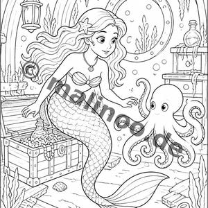 Gift idea for grandchildren and godchildren: Mermaid coloring book with 100 coloring pages (DIN A4) E6 image 8