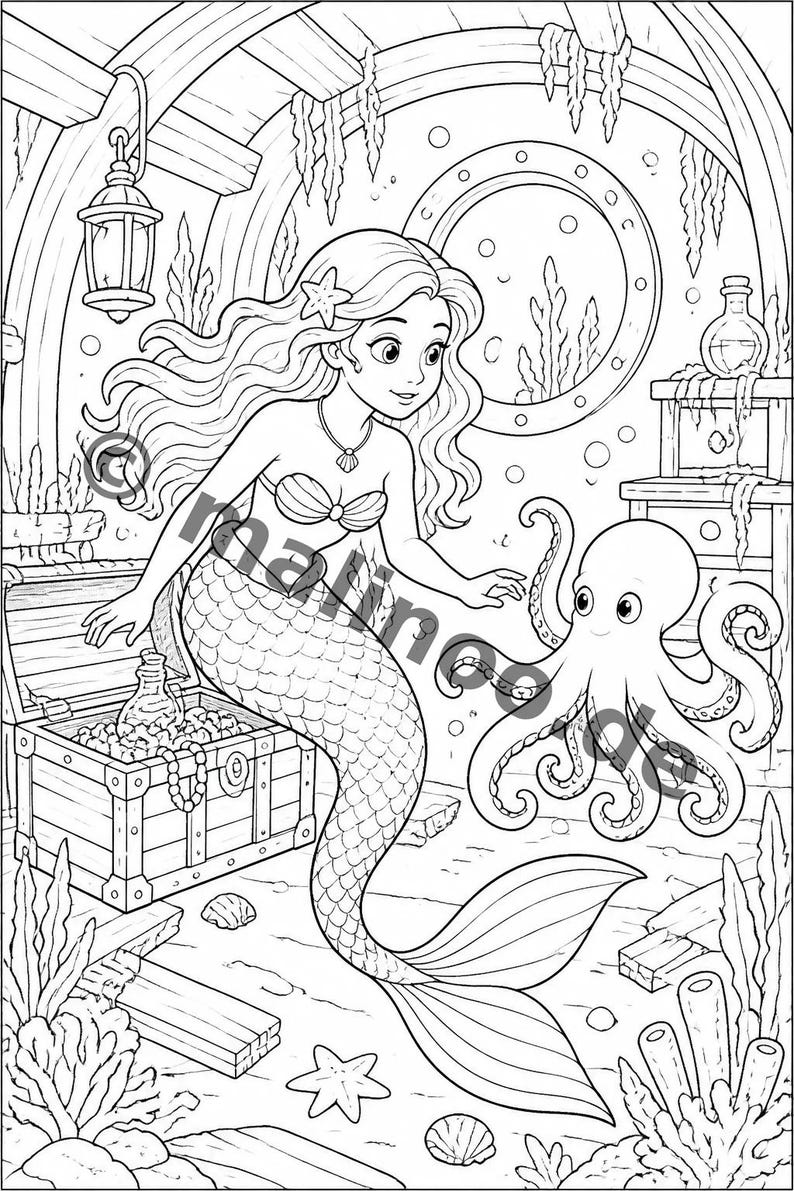 Gift idea for grandchildren and godchildren: Mermaid coloring book with 100 coloring pages (DIN A4) E6 image 8