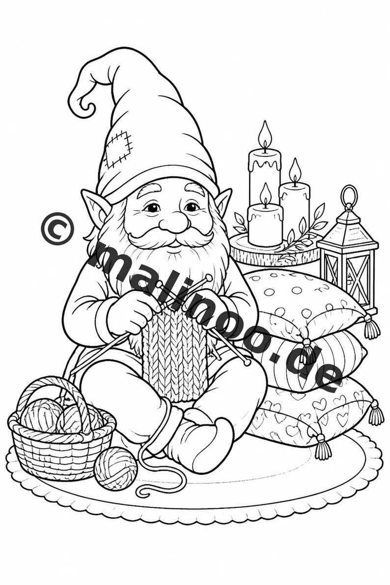 Livre de coloriage de gnomes pour enfants – 100 pages à colorier – Téléchargement PDF E1/B2 (DIN-A4) – Cadeau, activité, calendrier de l'Avent, anniversaire image 4