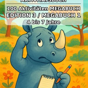 Rhinoceros Activity Book for Children – 100 Puzzle and Activity Pages – PDF Download E1/B1 (DIN-A4) – Gift, Activity, Advent Calendar image 2